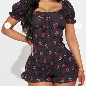 Cherry Print Black Romper XL